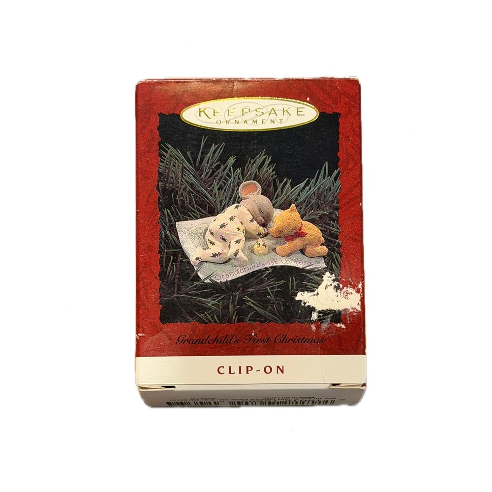 Vintage Hallmark 1994 Grandchild's 1st Christmas Ornament Mouse Teddy Bear Clip